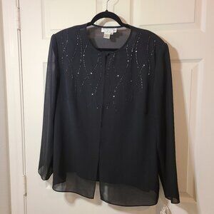 Vintage NWT Adriana Papell Whimsigoth Sheer Top Size 1X Sequins Shoulder Pads